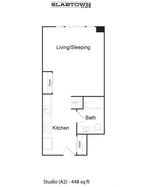 Floor plan for studio, 1 bath, 448 sqft